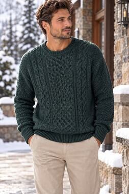 Piombo | Men’s Green Cable-Knit Crew-Neck Sweater